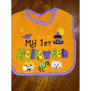 Baby Essentials My First Halloween Bib Orange Trimmed‎ In Purple Spider Pumpkin